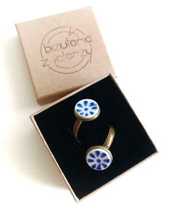 Pierścionek Bolesławiec podwójny, biżuteria z talerzy