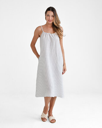 Lniana Sukienka FLORA MIDI gray stripes, so linen!