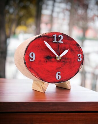 Zegarek stojący drewniany czerwony, Clock Wood Studio