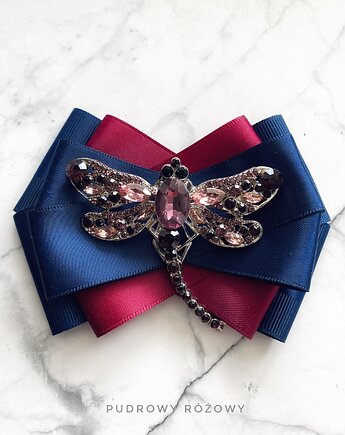 Brosza z ogromną Ważką z kryształkami NEW, Pudrowy Różowy