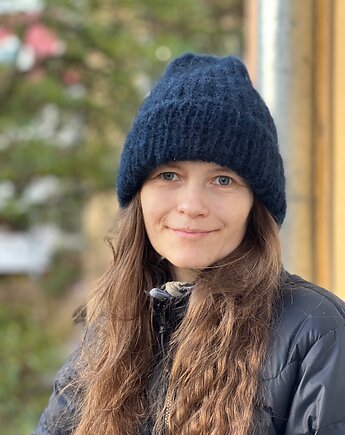 Jesienna czapka Dimma z alpaki i merynosa nocny granat, Made by Jaga