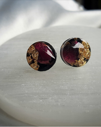Okrągłe kolczyki sztyfty z różą, Figa handmade accessories