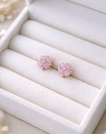 Delikatne Różowe Kolczyki Sztyfty - Kwarc Różowy, STAGHORN