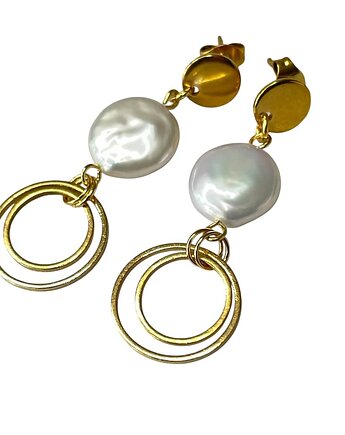 Perłowe, pozłacane kolczyki z motywem kół, Artseko