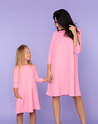 Komplet dla mamy i córki, sukienki, model 24, różowe, TESSITA