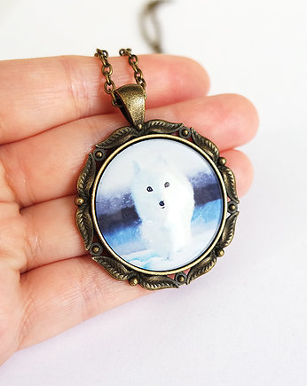 Medalion, naszyjnik - Biały lis - antyczny brąz, yenoo