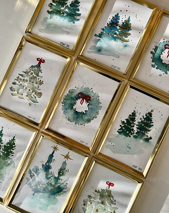 Świąteczne akwarele 10 x 15, Bohemian Soul atelier by M.