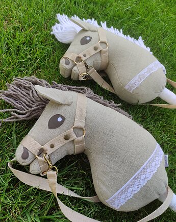 Hobby Horse, lniany koń na kiju boho, A4, zabawka, POCO handmade