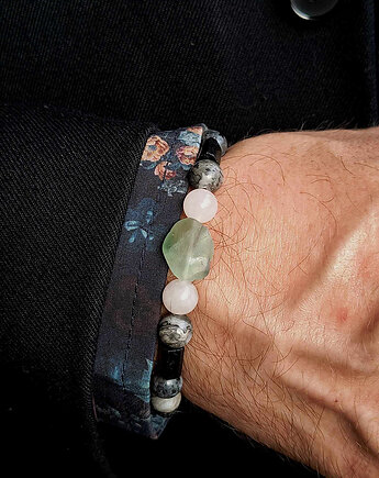 Bransoleta Męska fluoryt, kwarc różowy, czarny turmalin  Amulet, ZIĘBA