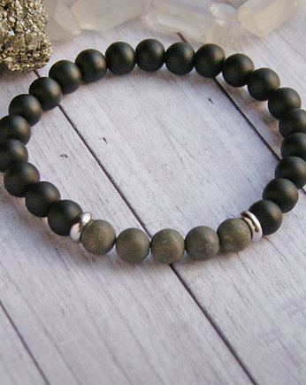 Męska bransoletka :: PIRYT matowy & onyks, kaktusia