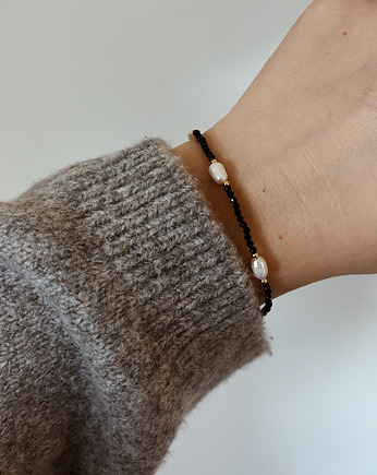 Bransoletka czarna onyks z perłami, Chmolowska Jewellery