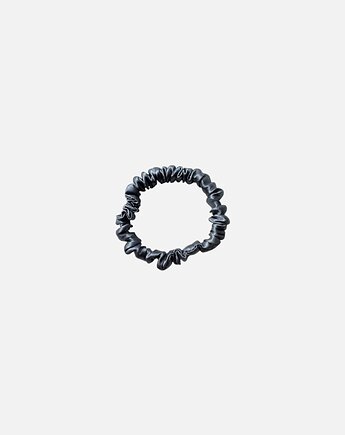 Jedwabna scrunchie gumka frotka wąska micro szara ciemna, Zdunetti