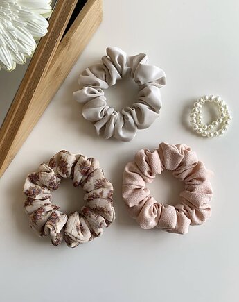 Zestaw 3 scrunchies do włosów - Puder, Golden Touch & Pearl, Volie Line