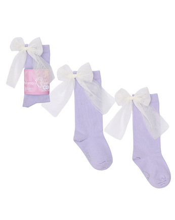 Candy Bow - Lawendowe z bielą kokardą - podkolanówki dla dziewczynki, Mamas Feet
