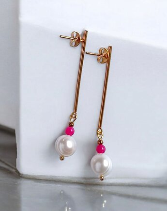 Kolczyki FUCHSIA & PEARL collection: perła i agat : długie sztyfty, kaktusia