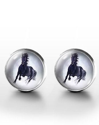 Kolczyki sztyfty - Czarny koń - grafika, yenoo