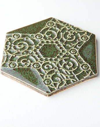 Podstawka ceramiczna pod kubek,zielono-brązowa, podkładka, wz.4, pracowniazona