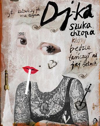 Plakat ILUSTRACJA DJ-ka muzyka techno rave urodziny impreza prezent dla niej, BEATNIK illustration