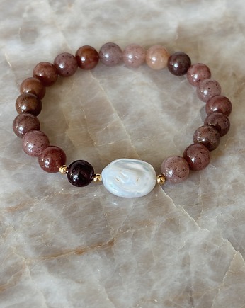 Bransoletka Awenturyn brązowy, Granat i Perła, Chmolowska Jewellery