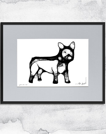 Autorska grafika z ramą - nr 107 - buldożek, Maja Gajewska
