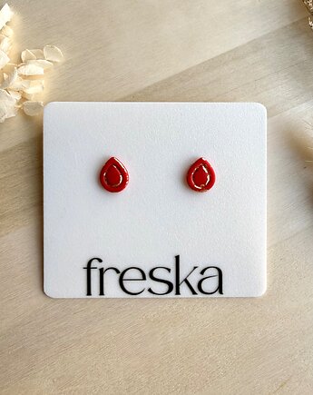 Kolczyki Łezki z Ramką czerwone  ze srebrnym twistem, freska
