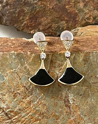 Kolczyki z czarną emalią i cyrkoniami srebro pr. 925 pozłacane śliczne., Ade Art