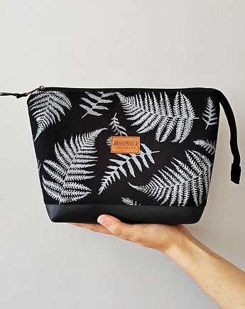 Kosmetyczka podróżna XL pojemna czarna w paprocie, Bohothica