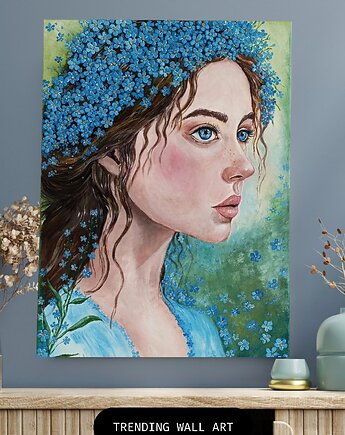 "Dziewczyna w niezapominajkach" 50x70 obraz strukturalny na płótnie, Pracownia Kameleon