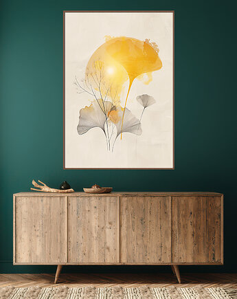 Liście miłorzębu - Plakat, druk - Chiński Orient, Zen, Wabi Sabi #115, Black Sapphire Art