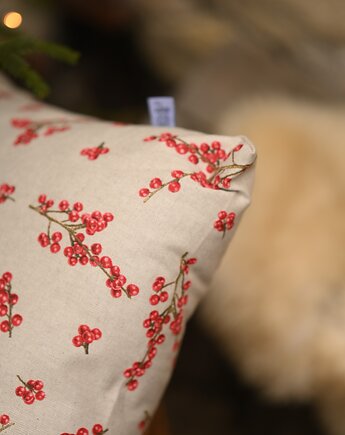 Świąteczna poszewka na poduszkę z motywem głogu, Kokondesign