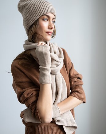 Mitenki Merino & cashmere beżowe, Lucky HandMade