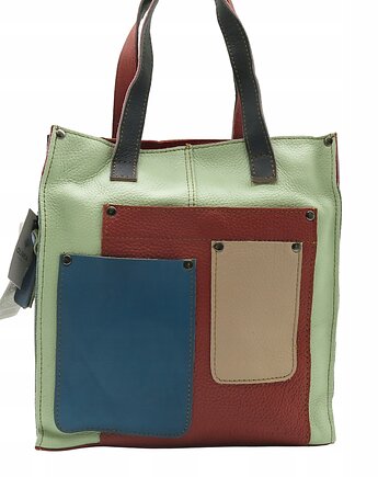 Torebka damska shopper, pojemna, skórzana ze skrawków kolorowa OLIVKA, Olivka Warsaw