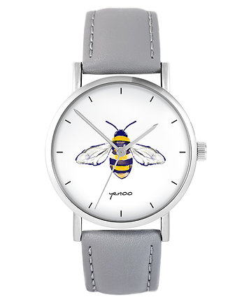 Zegarek - Pszczoła - skóra, szary, yenoo