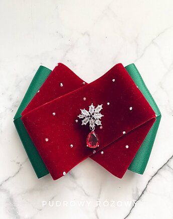 Aksamitna Brosza z delikatnym kryształkiem, Pudrowy Różowy