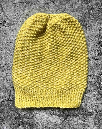 Wiosenna czapka  Marmurka bawełna z merynosem żółta, Made by Jaga