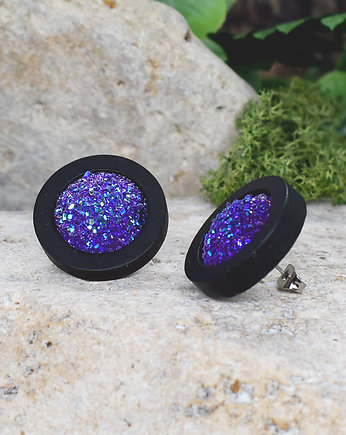Drewniane kolczyki wkrętki z druzami boho, Spirit Of Copper