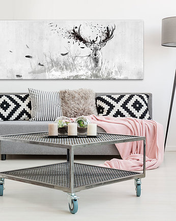 Grafika na płótnie Jeleń -piórka - 150x60cm, NOWdeco