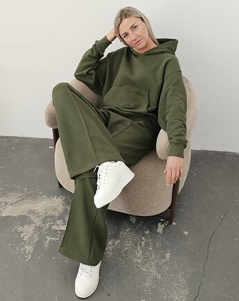 Aba komplet oversized kangurka i szerokie spodnie wide leg Khaki, Ablush