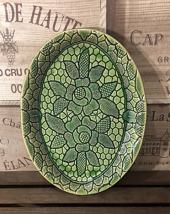 Półmisek zielony z koronką, Ceramika Echo