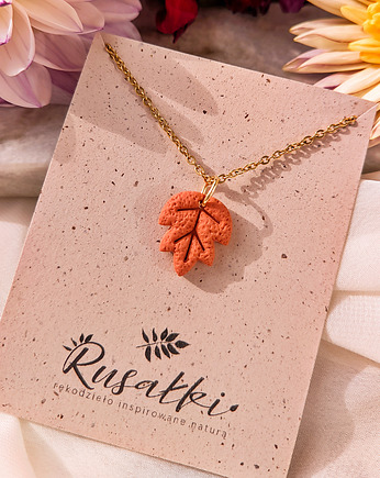 Naszyjnik pomarańczowy liść, moda na jesień, biżuteria na codzień, Dary Rusałki