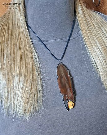 Wisior z agatem brazylijskim w pięknej kolorystyce i bursztynem PREZENT lux, Galeria Limart