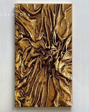 Efektowny duży obraz płaskorzeźba brudne złoto L'OR 80x160cm, art and texture