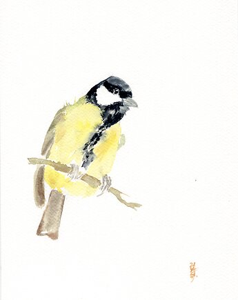 Oryginalna akwarela. Sikora bogatka, alquadro