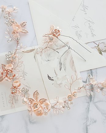 Wianek ślubny Flora - morela i rose gold, PiLLow Design