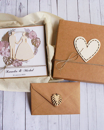 Kartka w pudełku : personalizacja - monstera boho, kaktusia