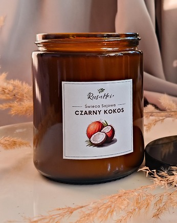 CZARNY KOKOS Świeca sojowa idealna  na walentynki, intensywny zapach, Dary Rusałki
