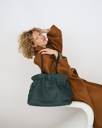 Elegancka torba zielona Shopper Bag z marszczeniami, OKAZJE - Prezent na Wieczór panieński