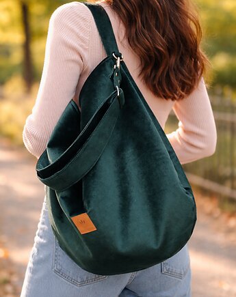 Torba hobo z wodoodpornego weluru Butelkowa Zieleń, sabi tatka