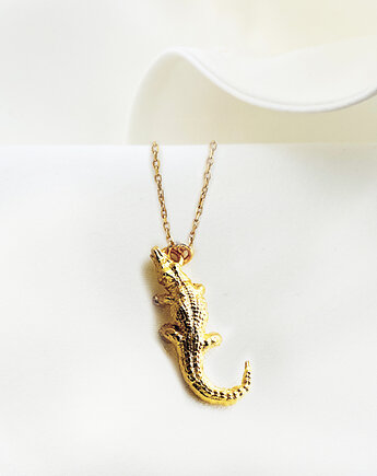 Naszyjnik z  krokodylem, krokodyl, złoty aligator, Anemon Atelier