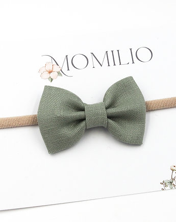 Opaska do włosów kokardka z lnu zielona Linen Bow Sage, Momilio